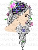 Books - Whimsical, Glitter Hair, Lady Library, Book Lover, Book Girl, Digital Image