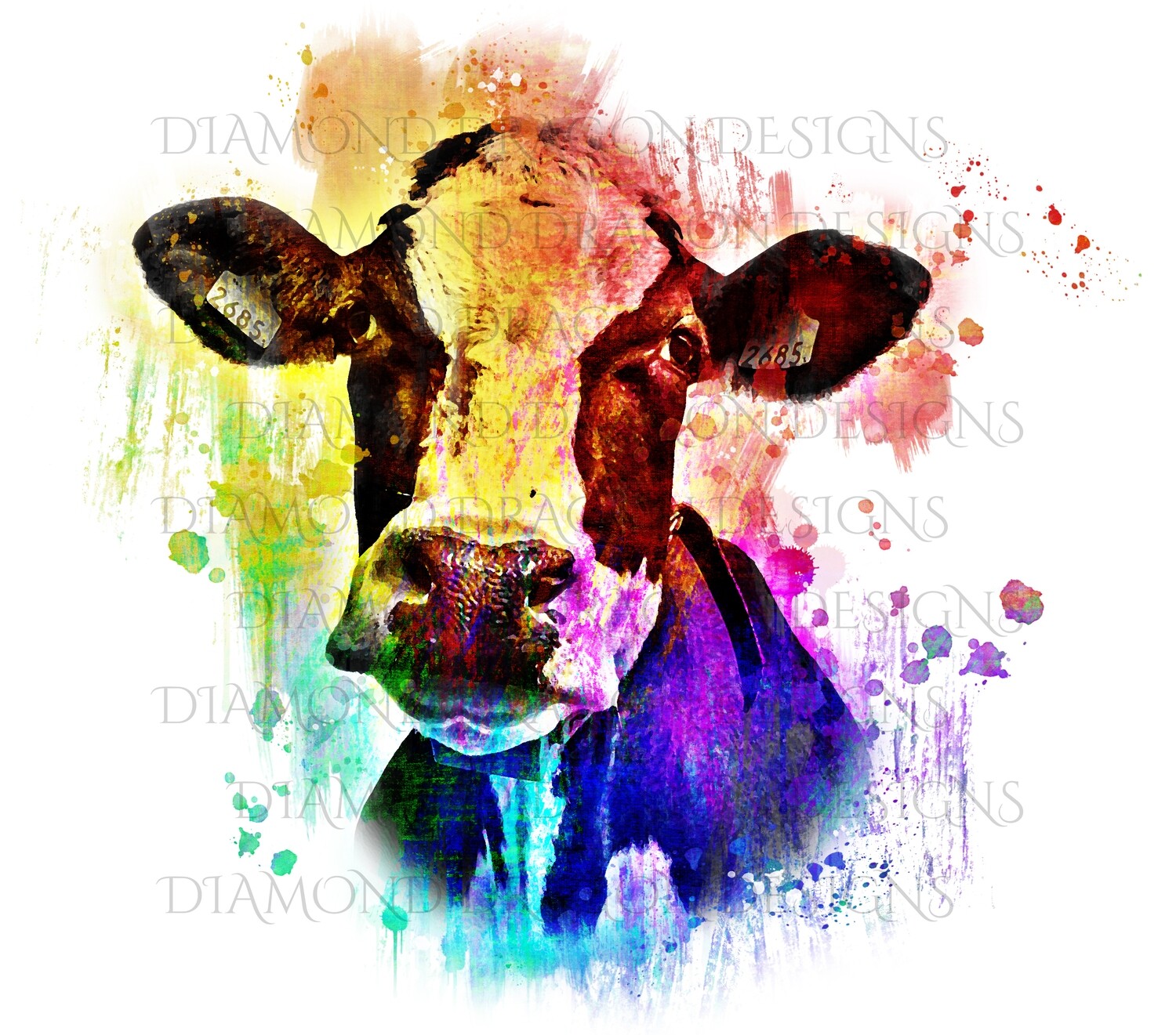 Cows - Cute Cow, Colorful, Rainbow Cow, Watercolor, Digital Image