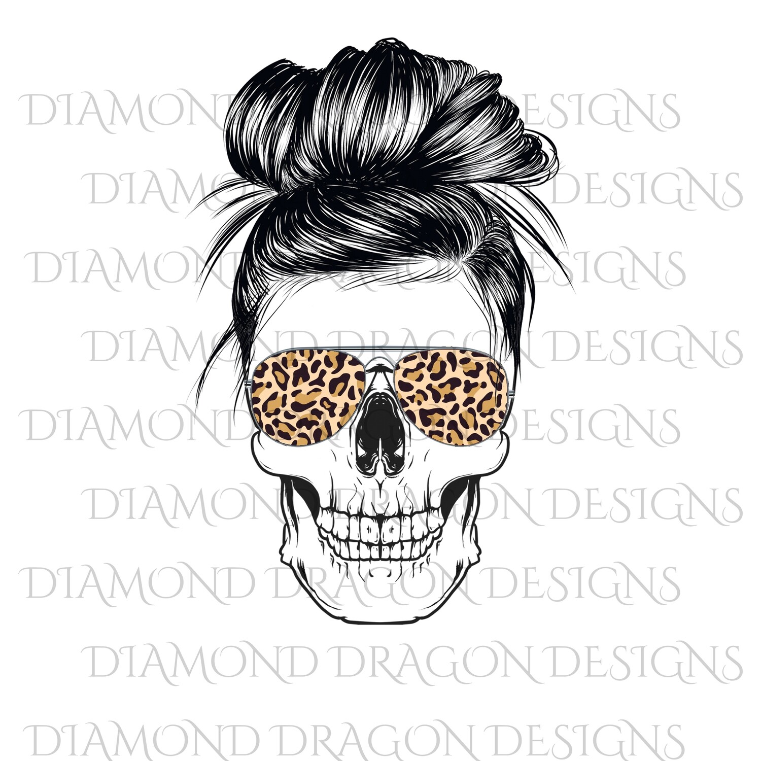 Skulls - Mom Life, #momlife, Skull, Messy Bun, Sunglasses, Leopard Print, Mom Skull