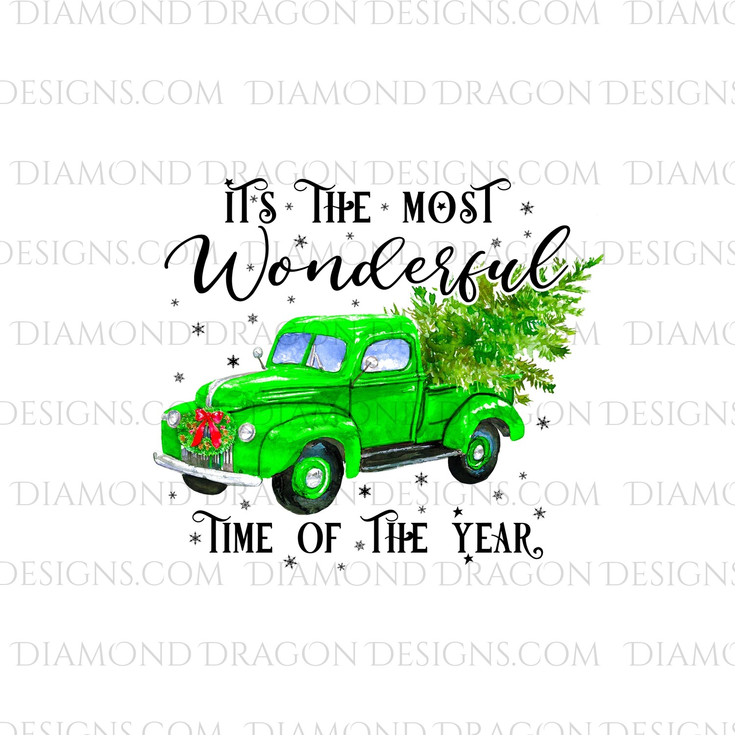 Christmas - Green Truck, Christmas Tree, It’s the most wonderful time, Green Vintage Truck, Waterslide