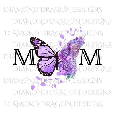 Mom's - Butterfly Succulent Floral, Mother's Day Design, Watercolor Mom Design, Purple Flower Butterfly, Digital Image