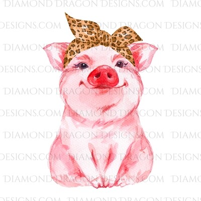 Animals - Cute Pig, Leopard Print Bandana, Waterslide