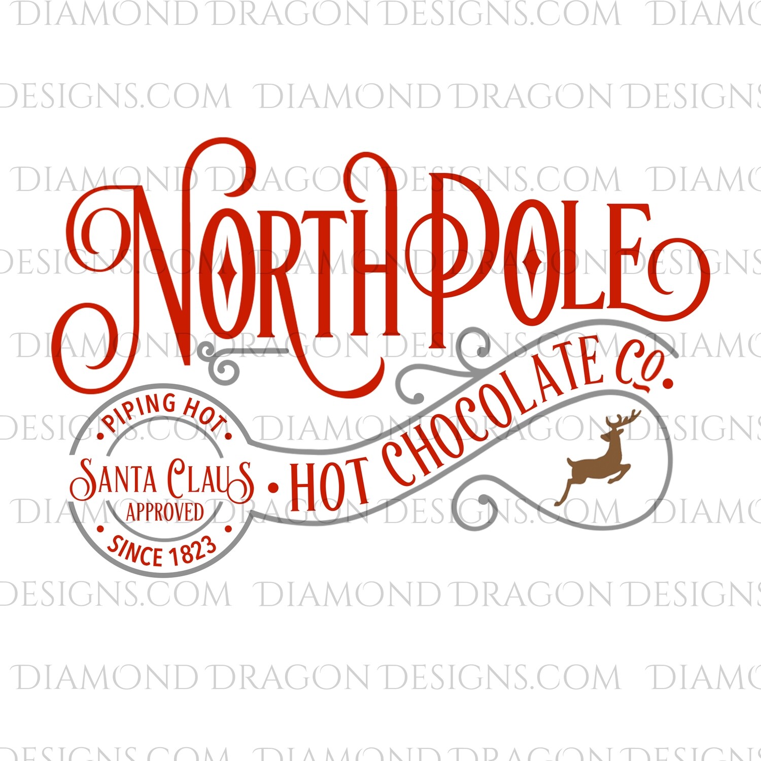 Christmas - North Pole, Hot Chocolate, Santa Approved, Gray, Waterslide