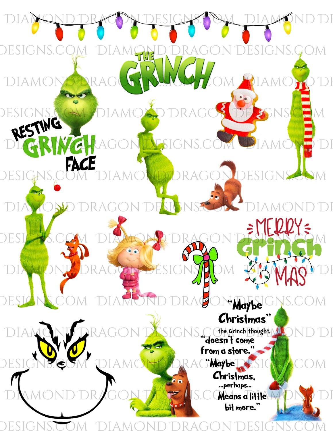 Christmas - The Grinch Inspired, Movie, Collage, 14 PNGs, Digital Image