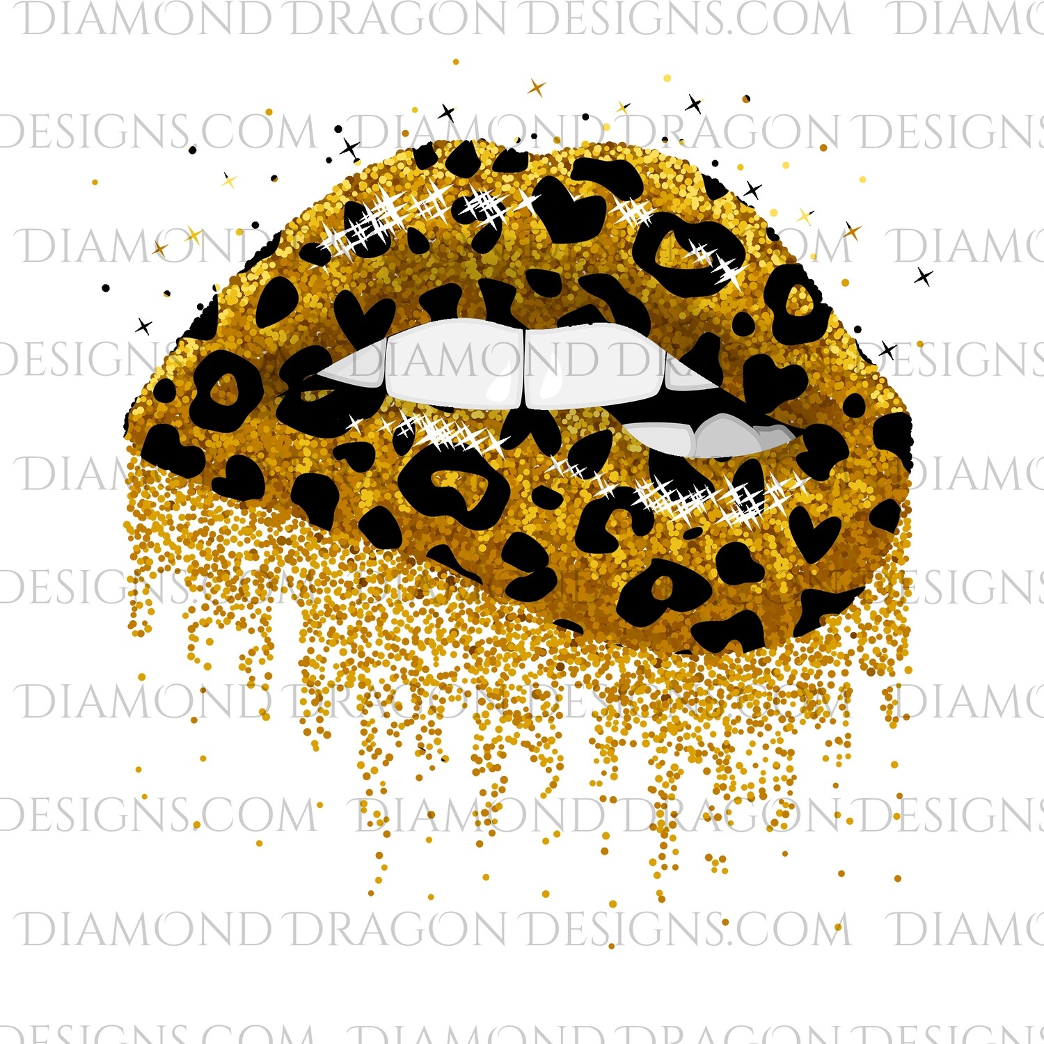Womens - Leopard, Dripping, Glitter Lips, Digital Image