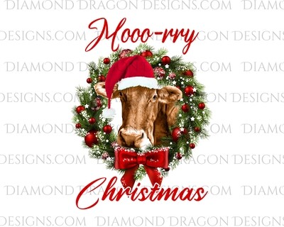 Cows - Cute Christmas Wreath Cow, Santa Cow, Moo-rry Christmas, Waterslide