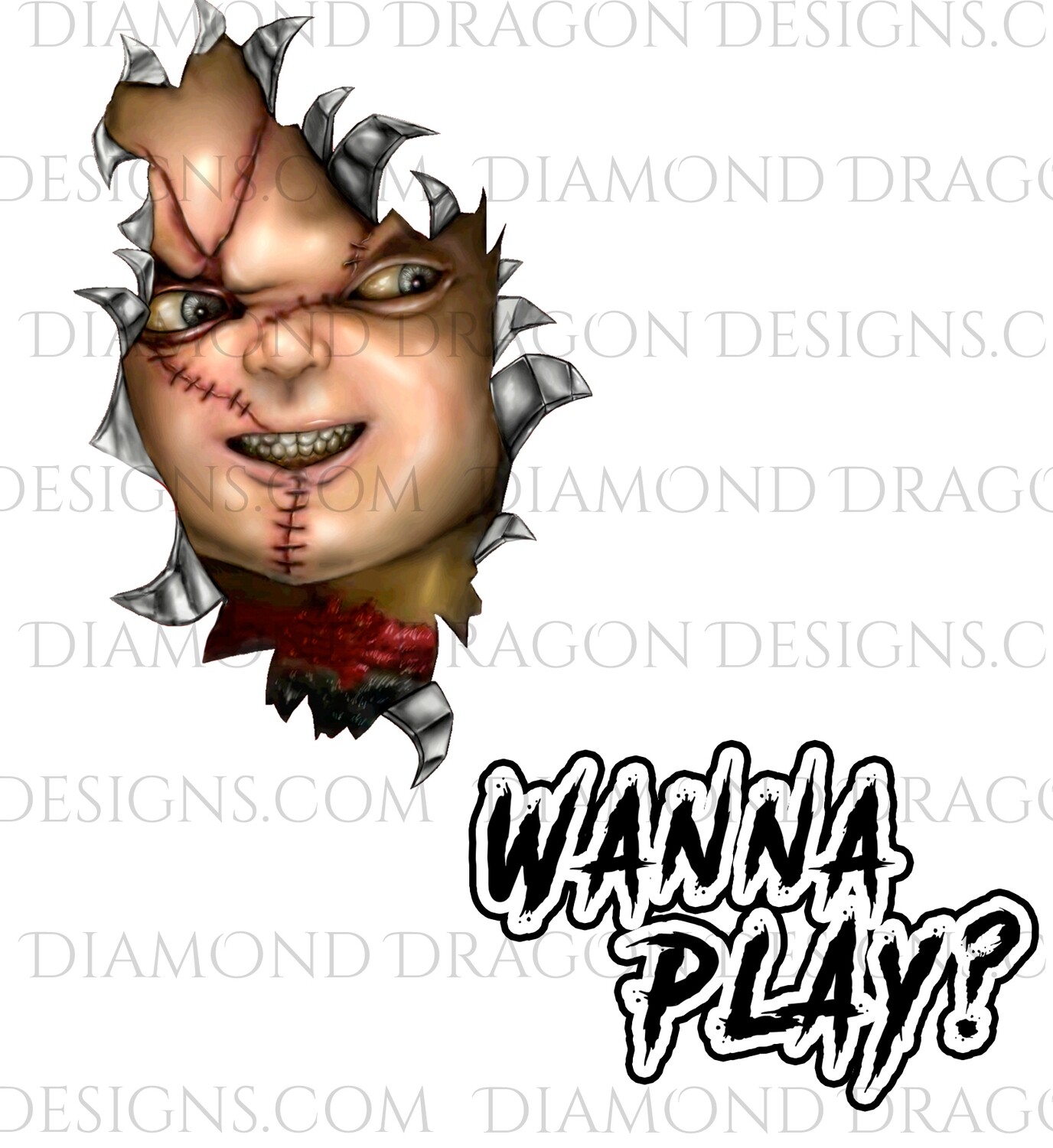 Halloween - Chucky Face and Wanna Play Quote, 2 Images, Digital Images