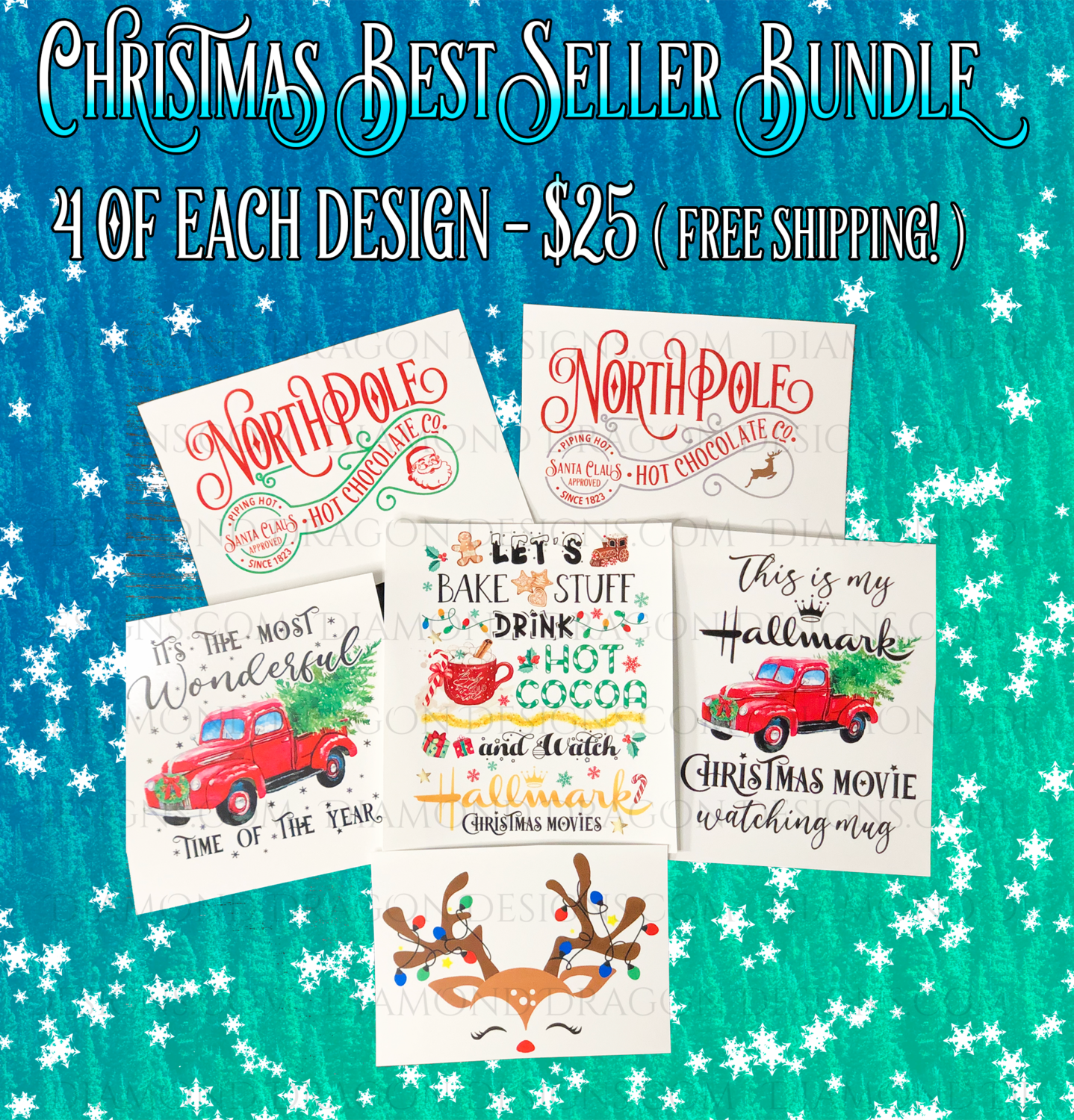Bundle - Christmas Best Sellers Bundle, 24 Laser Printed Waterslides