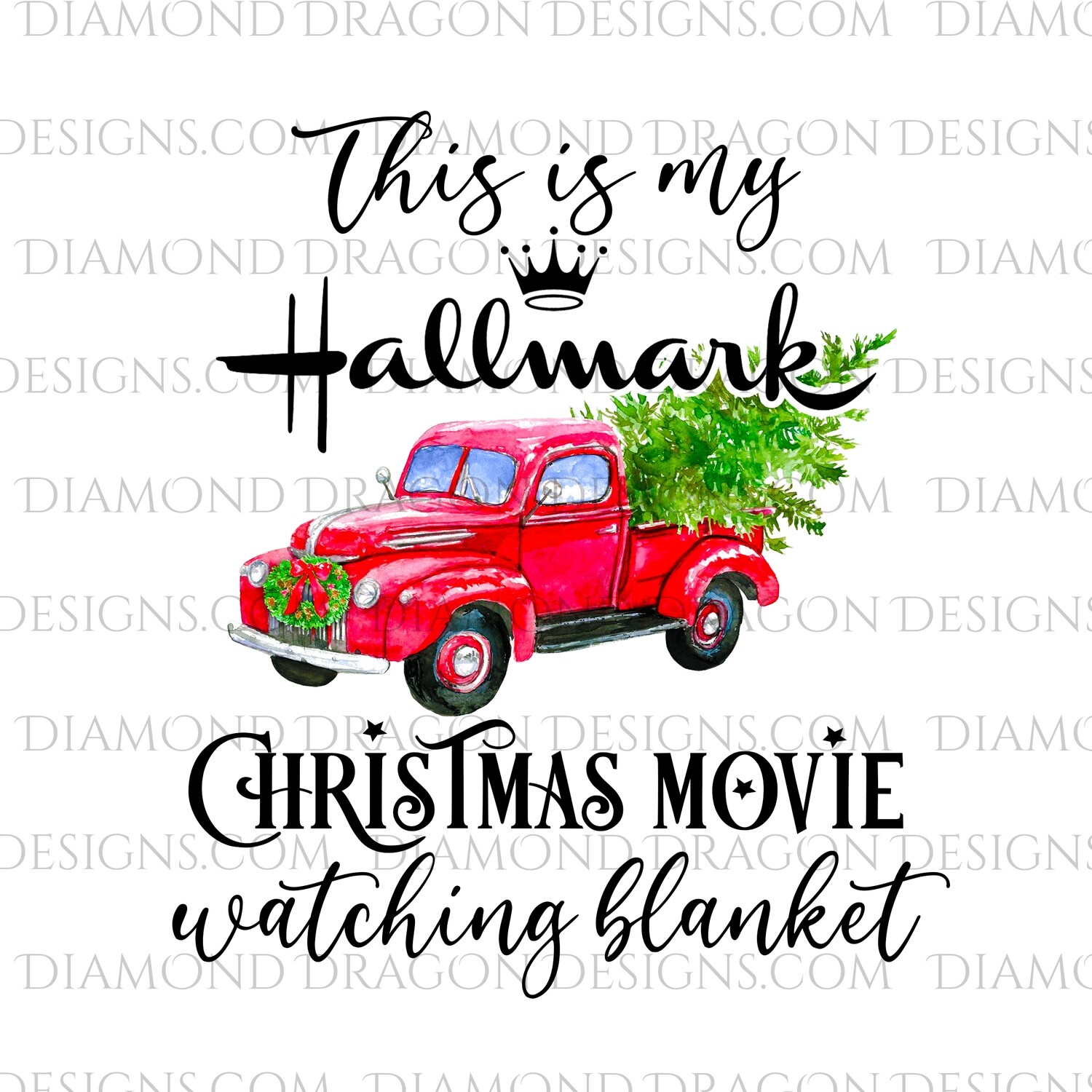Christmas - Red Truck, Christmas Tree, Hallmark Christmas Movie Watching Blanket, Red Vintage Truck, Digital Image