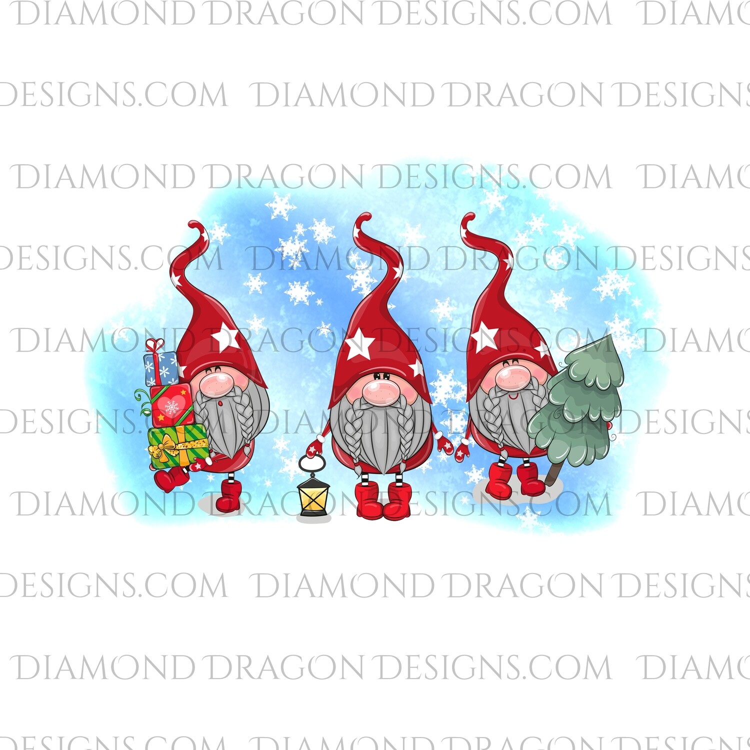 Gnomes - Snowflake Gnomes, 3 Gnomes, Digital Image
