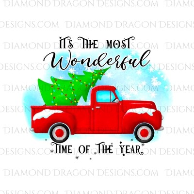 Christmas - Red Truck, Christmas Tree, It’s the most wonderful time, Red Vintage Truck 7, Waterslide