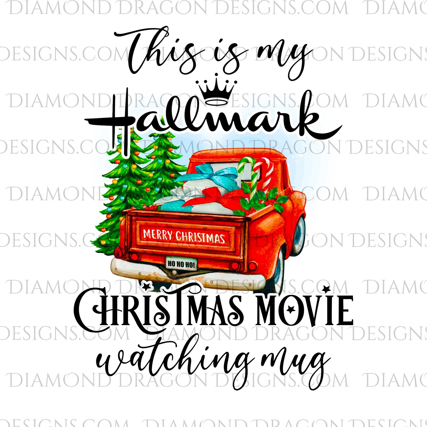Christmas - Red Truck, Christmas Tree, Hallmark Christmas Movie Watching Mug, Red Vintage Truck, Digital Image