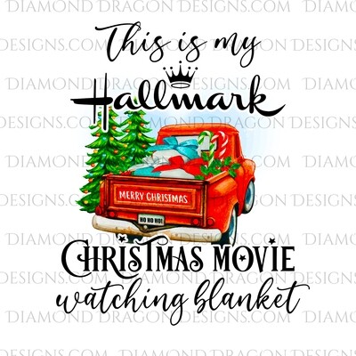 Christmas - Red Truck, Christmas Tree, Hallmark Christmas Movie Watching Blanket, Red Vintage Truck, Digital Image