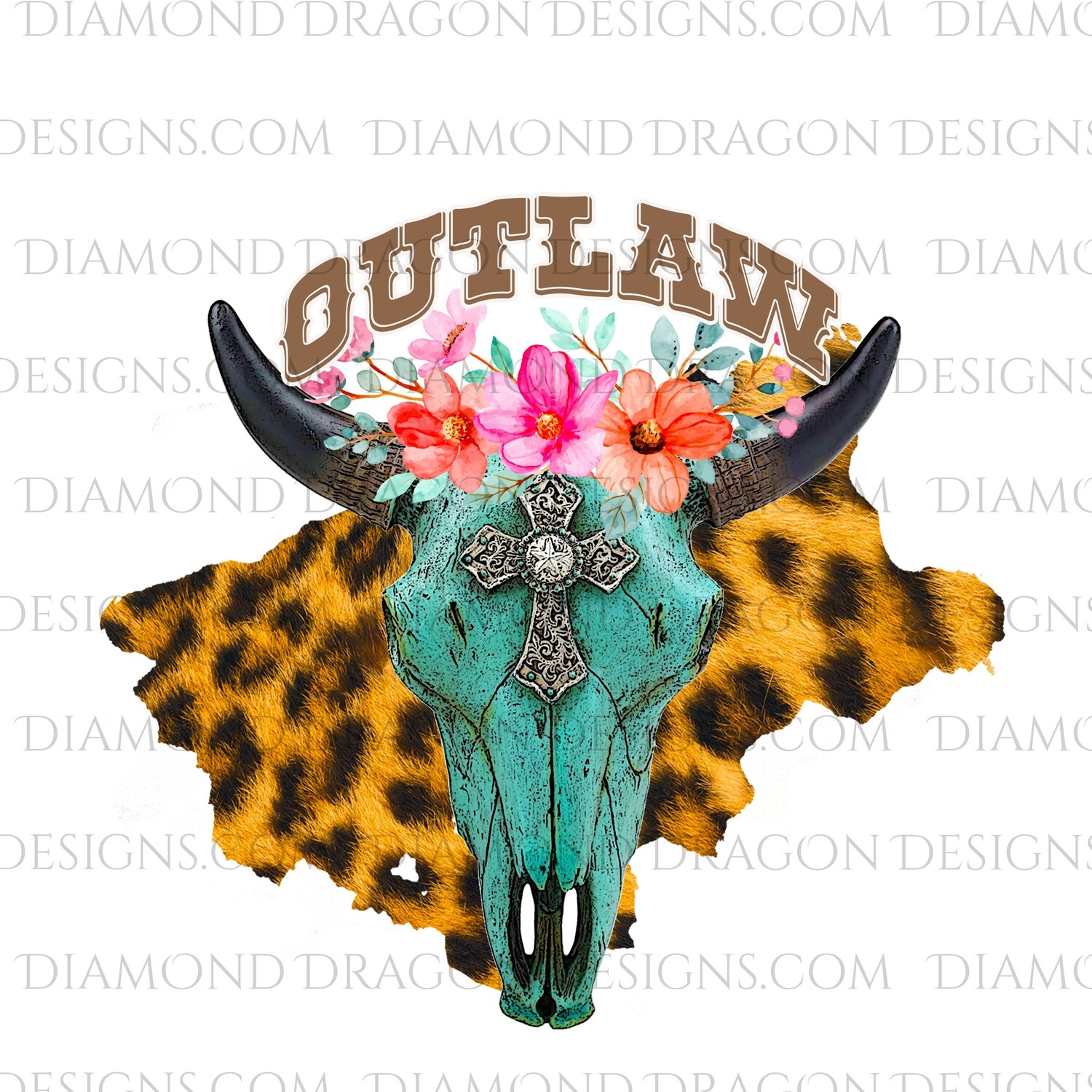 Western - Turquoise Cow Skull, Floral, Outlaw, Waterslide