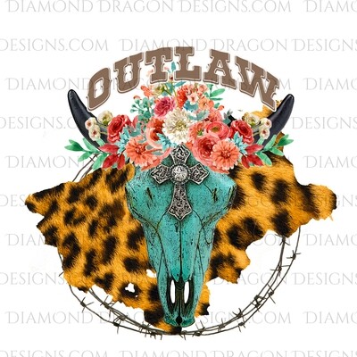 Western - Turquoise Cow Skull, Floral, Outlaw, Waterslide