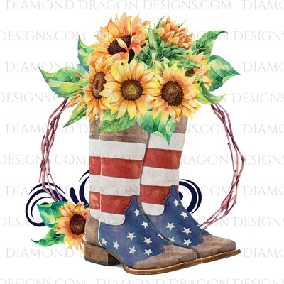 Western - Flag Boots, Sunflower Floral, Waterslide