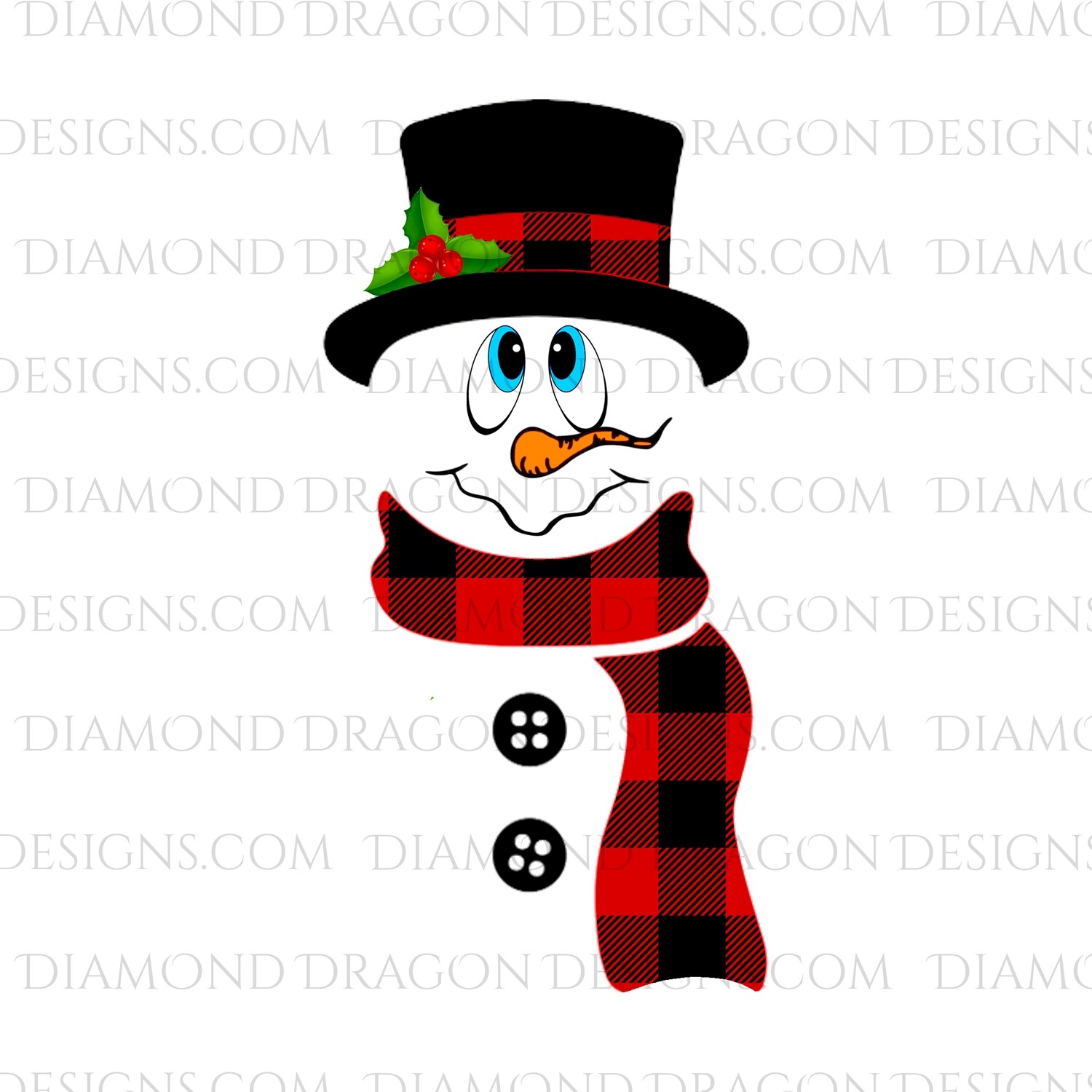 Christmas - Snowman, Plaid Scarf and Hat, Digital Image
