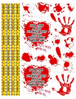 Full Page - Crime Tape, Blood Stains Are Red, Blood Splatter Heart, Poem, 2 Digital Image