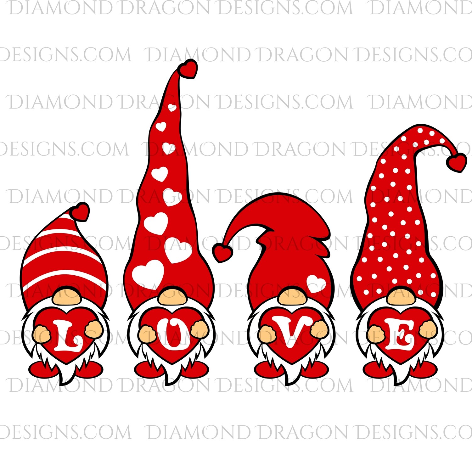 Valentines - Love Gnomess, Red Hearts, Valentine's Day, Gnomes, Digital Image