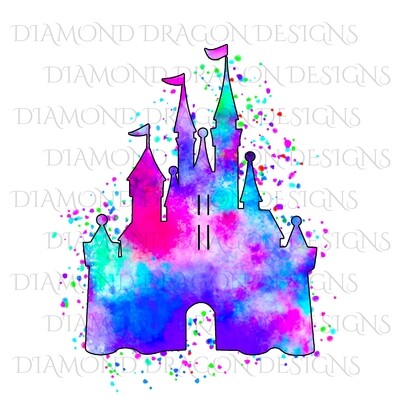 Characters - Magical Castle, Watercolor Rainbow Castle, Digital Image