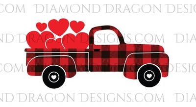 Valentines - Red Plaid Truck, Hearts, Classic, Vintage Truck, Waterslide