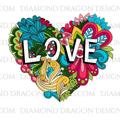 Valentines - LOVE, Doodle, Heart, Floral, Retro, Waterslide