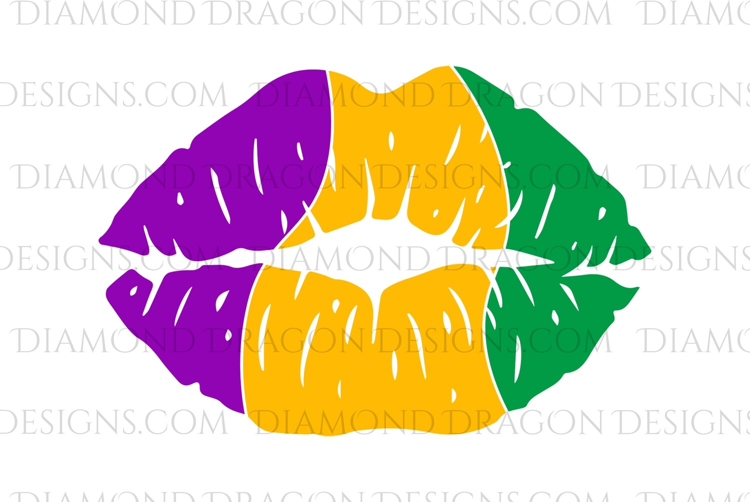 Mardi Gras - Mardi Gras Lips, Kiss Lips, Purple, Green, Yellow - Clear Waterslide for Tumblers, Mugs etc, Laser Printed Waterslide Decal