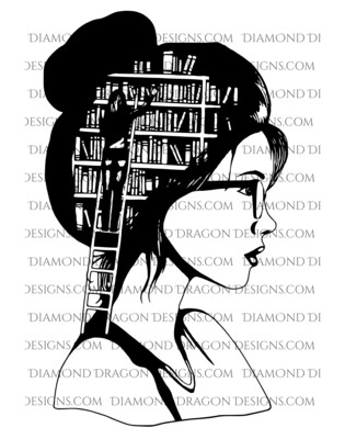 Books - SVG FILE! Lady Library, Book Girl, Book Lover, Black and White, SVG Digital Image