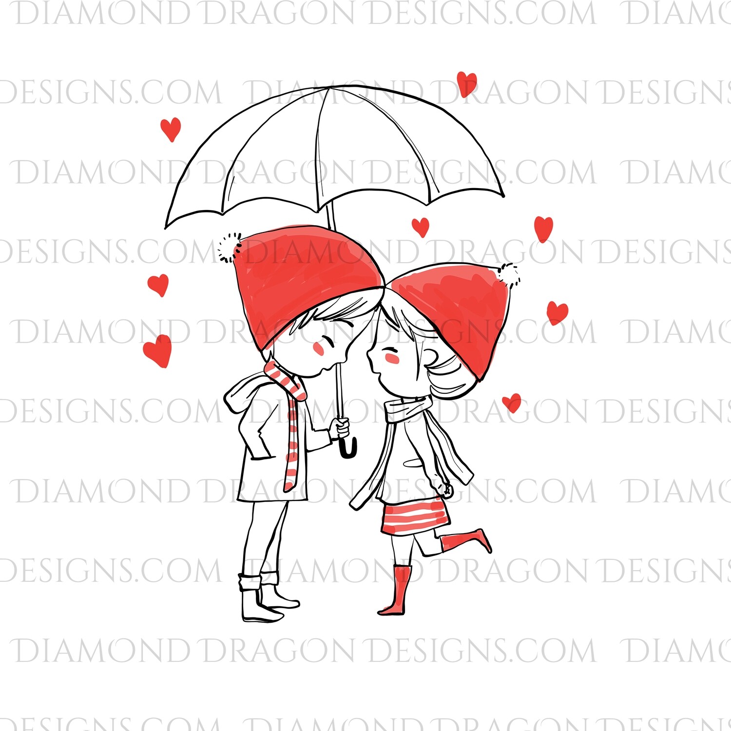 Valentines - Boy & Girl Valentine, Hearts, Umbrella, Cute, Waterslide