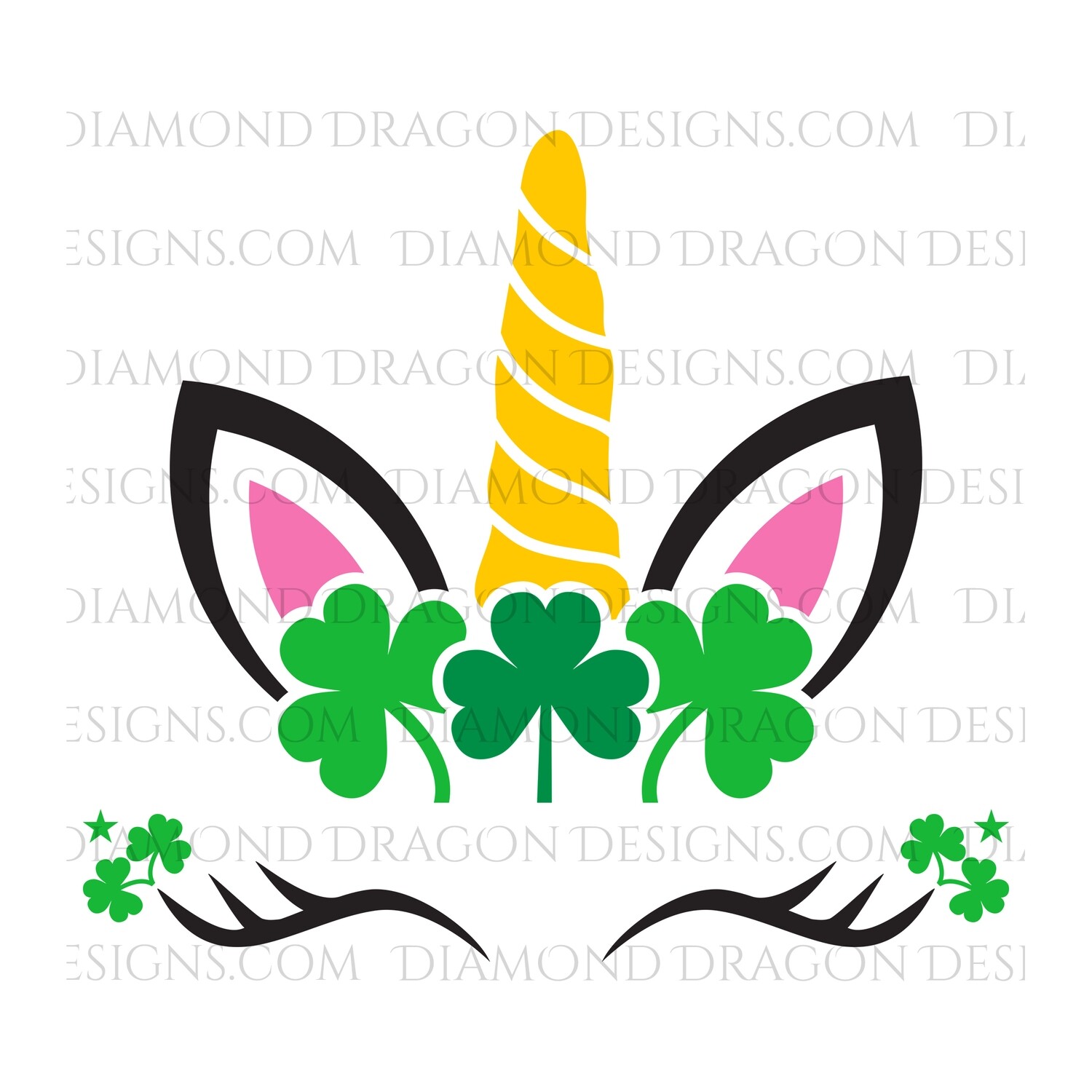St. Patrick's Day - Cute Unicorn Face, Clover, Shamrock, Waterslide Decal