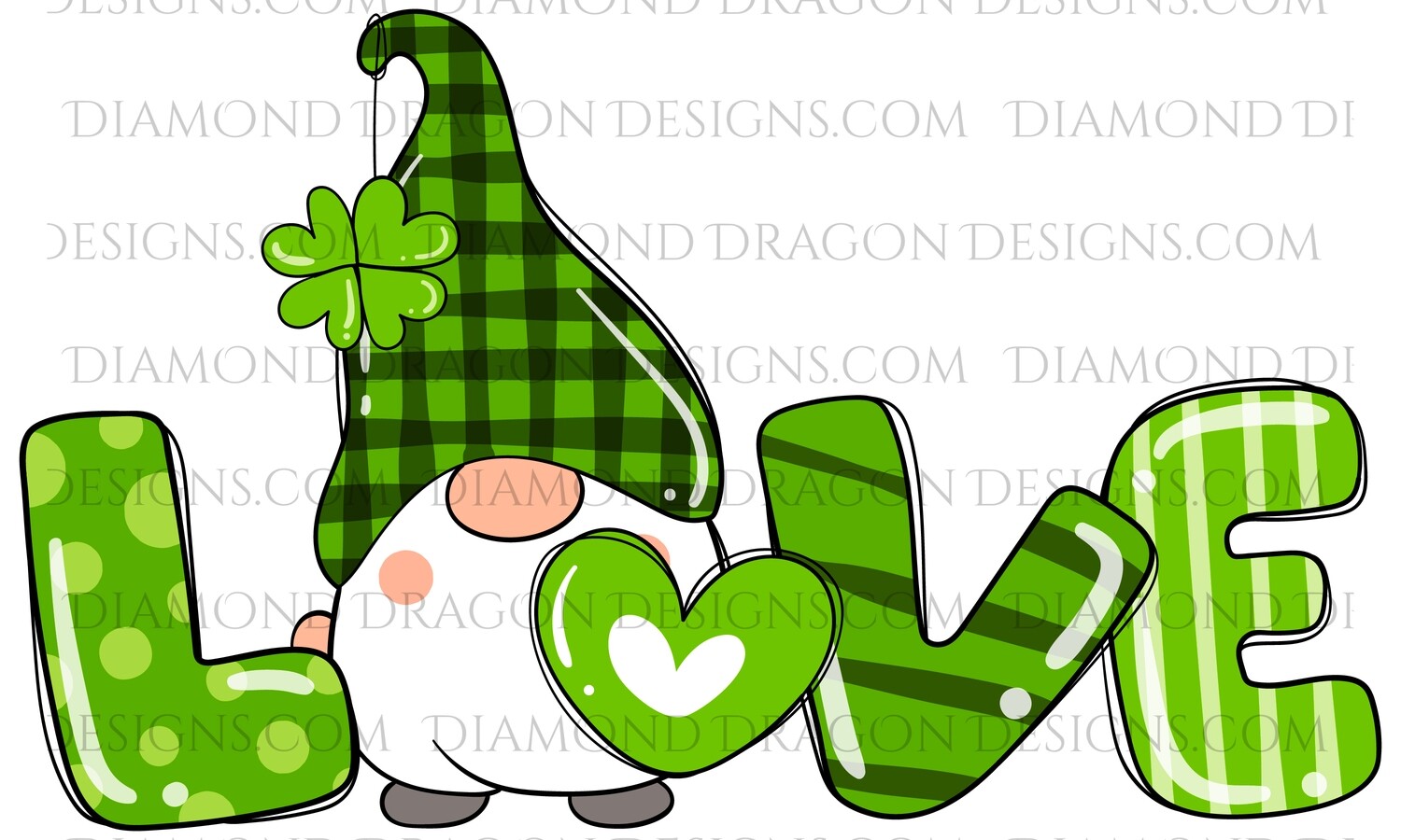 St. Patrick's Day - Love Gnome with Shamrock, Plaid - Waterslide Decal