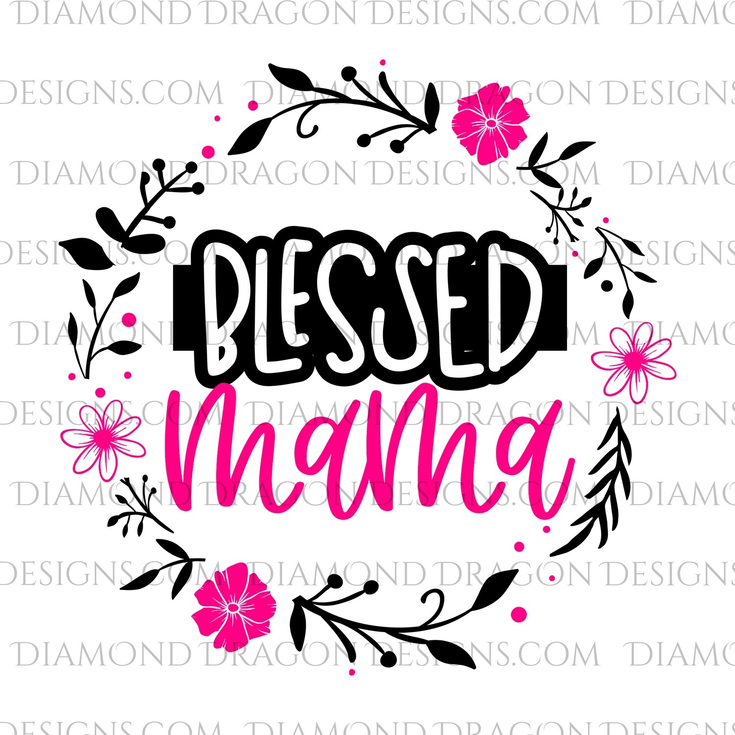Mom -  Blessed Mama, Floral, Pink, Flowers, Waterslide