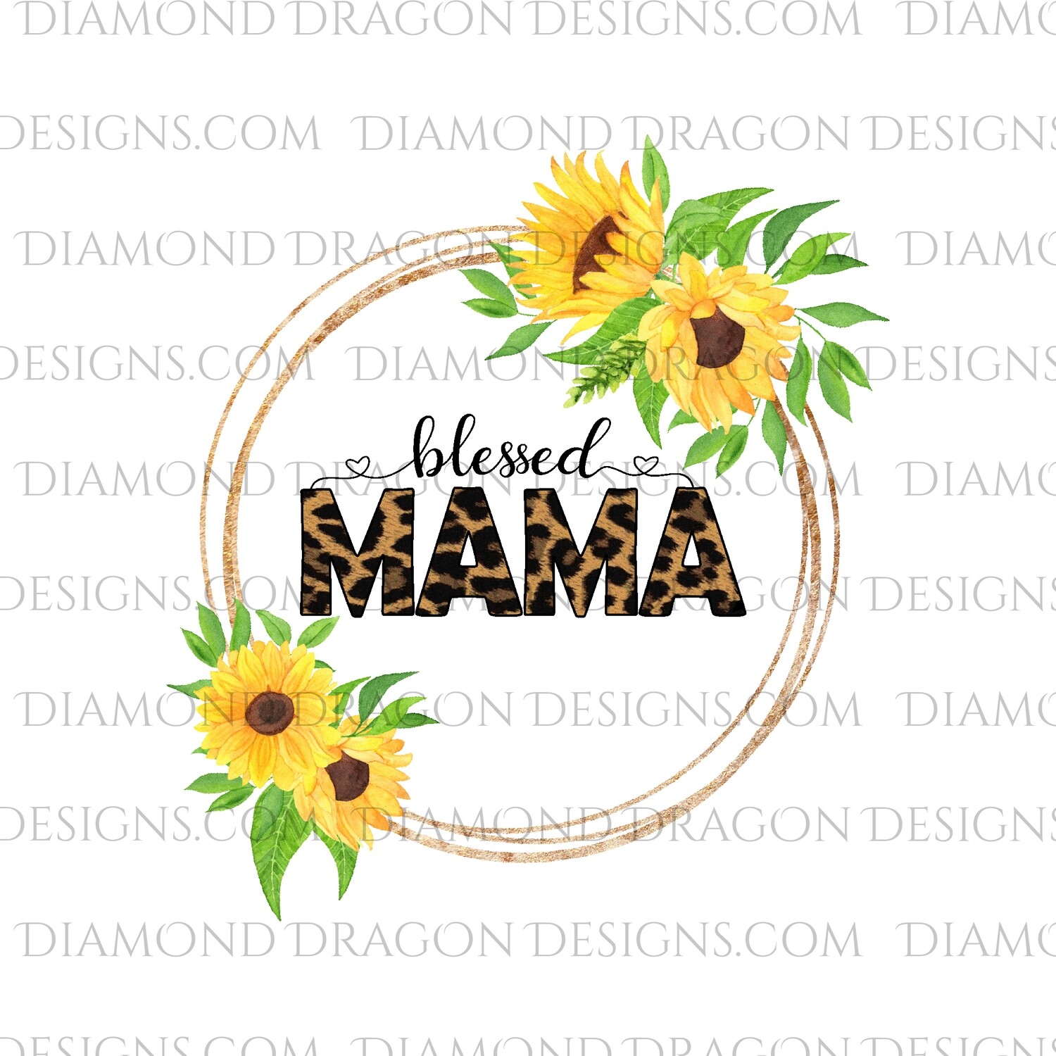 Quote -  Blessed Mama, Sunflower Floral, Waterslide