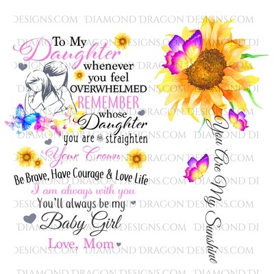 Moms - To My Daughter, You are My Sunshine, You'll Always Be My Baby, Sunflower Butterflies, Waterslide