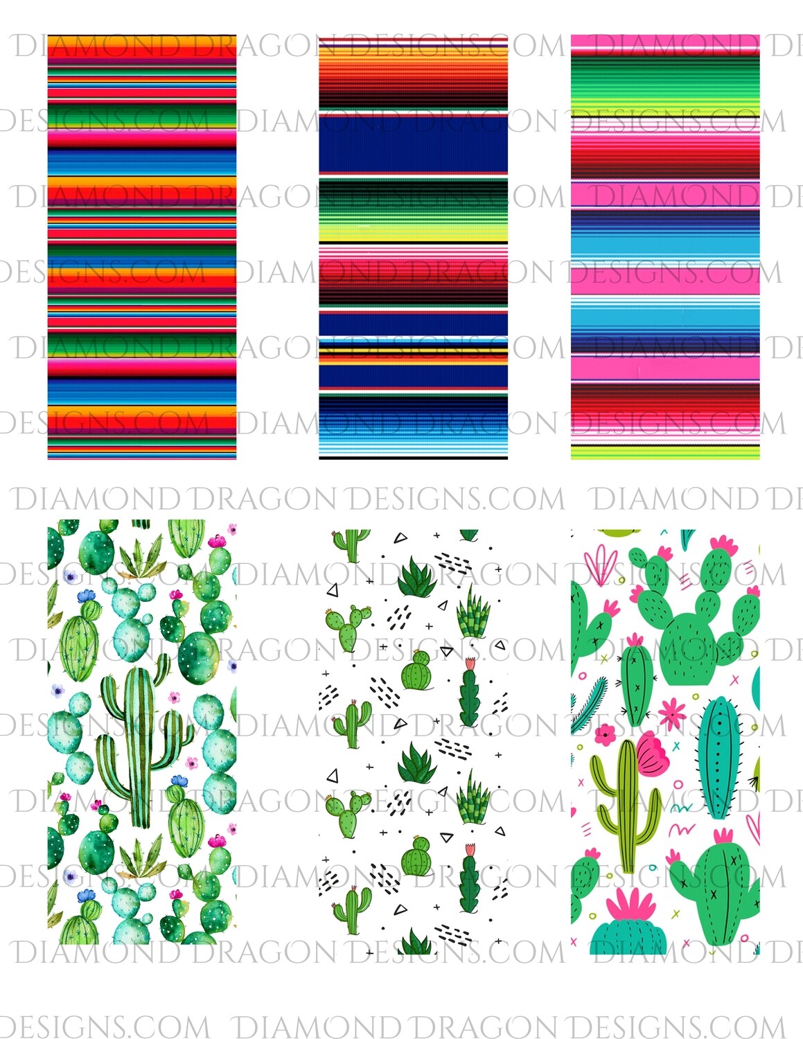Pen Wraps -  Cactus, Serape, 6 designs, 2'' x 5'' Clear Waterslide for Pens - Waterslide