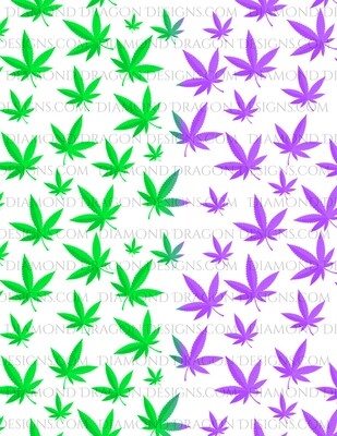 Full Page - Pot Leaves, Green and Purple Weed Leaves, Full Page Design - Waterslide