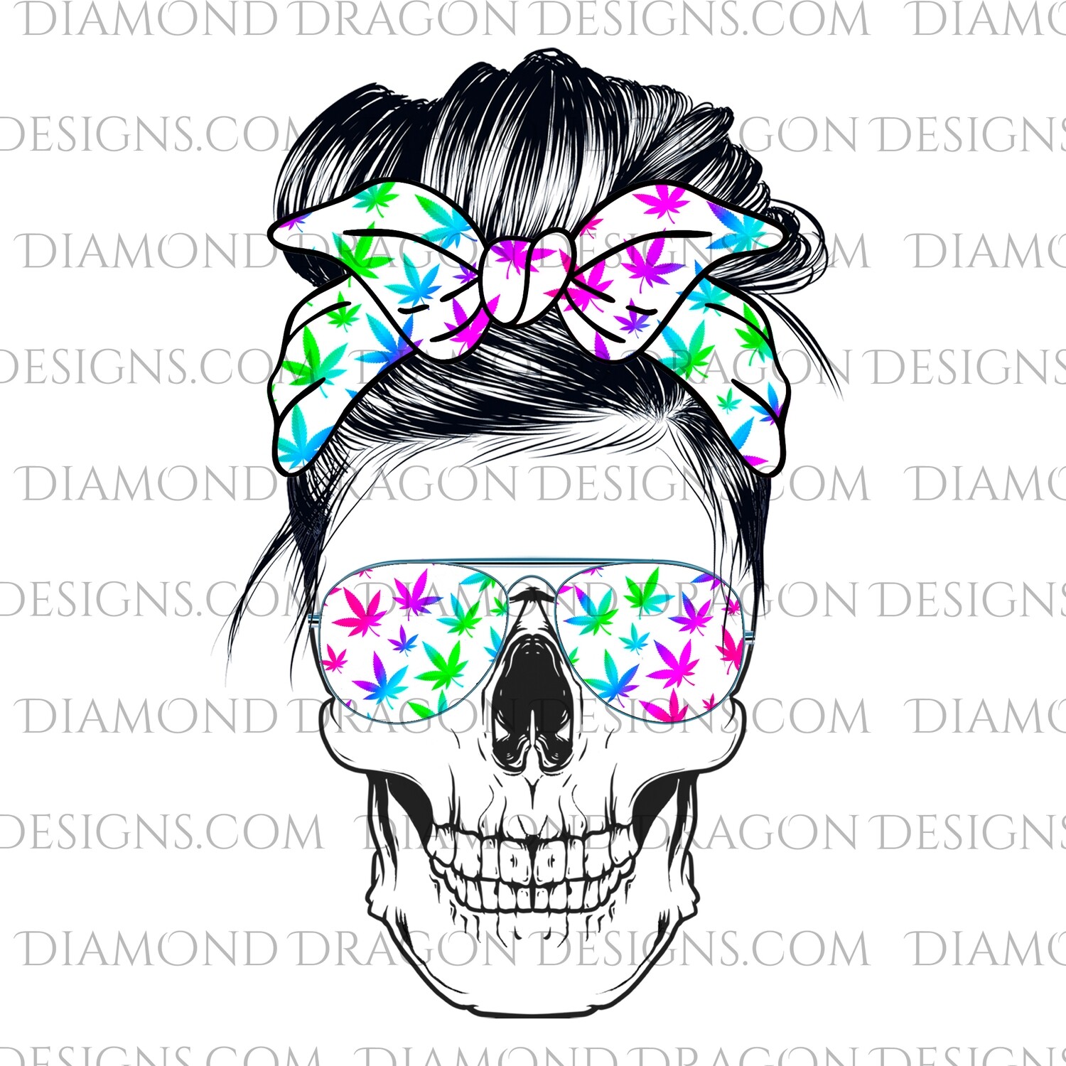 Skulls - Messy Bun, Weed Mom, Rainbow, Sunglasses Skull, 420 Print, Bandana Skull, Waterslide
