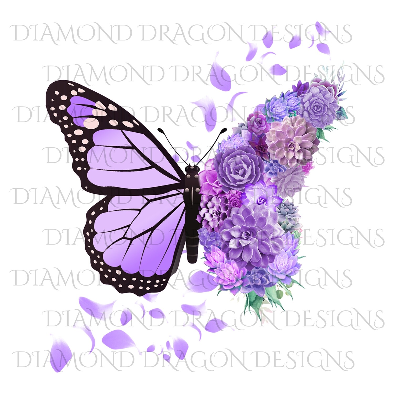 Butterfly - Succulent Floral, Mother's Day Design, Watercolor Mom Design,  Purple Flower Butterfly, Digital Image