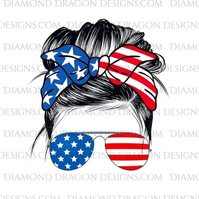 Messy Bun - Patriotic, USA, 4th of July, Summer, Sunglasses, Bandana, Waterslide
