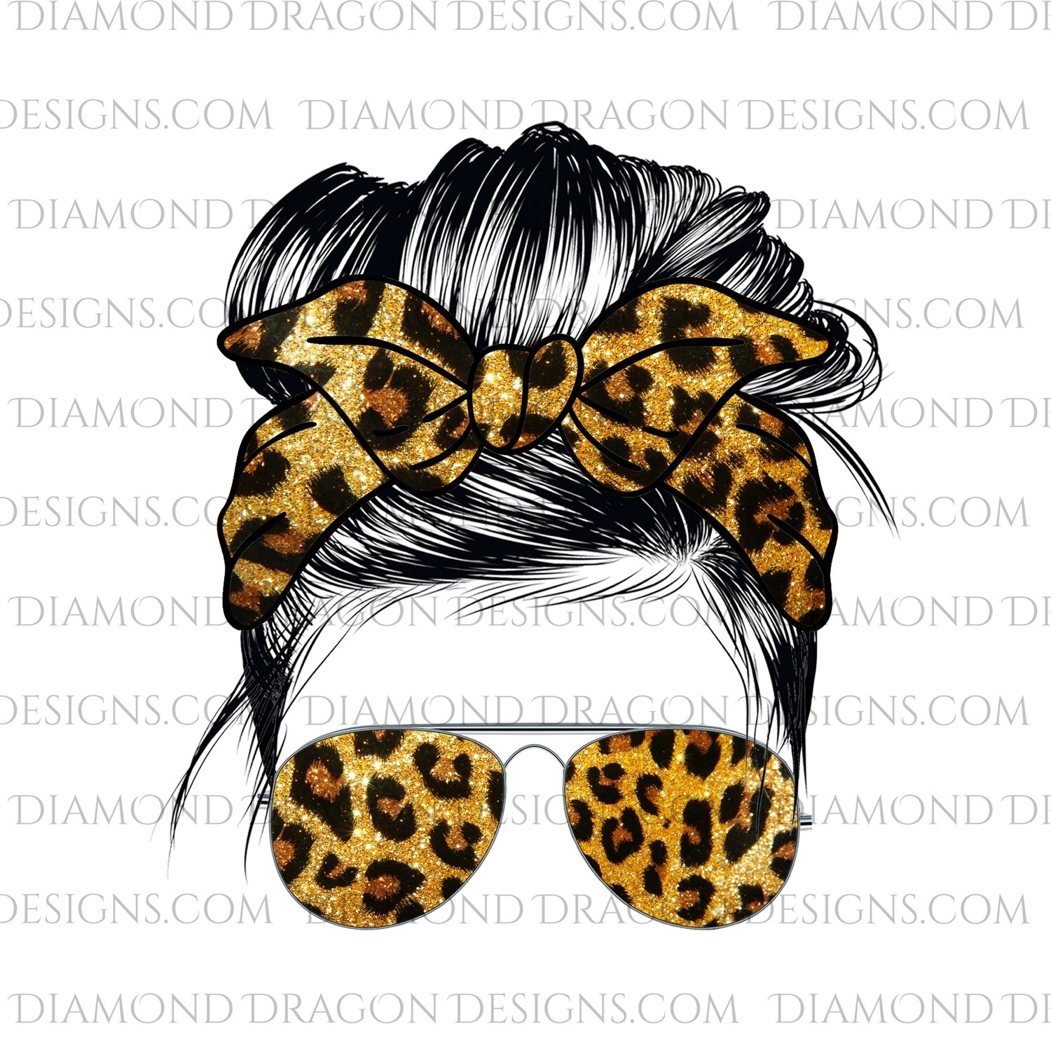 Messy Bun - Glitter Leopard, Sunglasses, Bandana, Waterslide