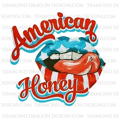 Womens - USA Flag Lips, American Honey, Patriotic, 4th of July, Waterslide