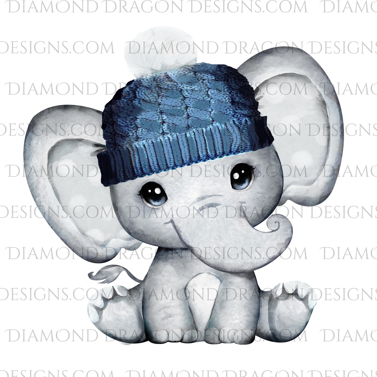 Animals - Cute Baby Elephant, Watercolor Beanie, Waterslide