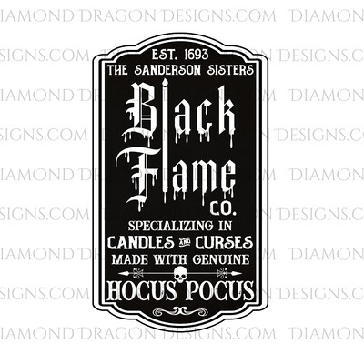 Halloween - Black Flame Candle Label for Tumblers, Image File, Instant Digital Image