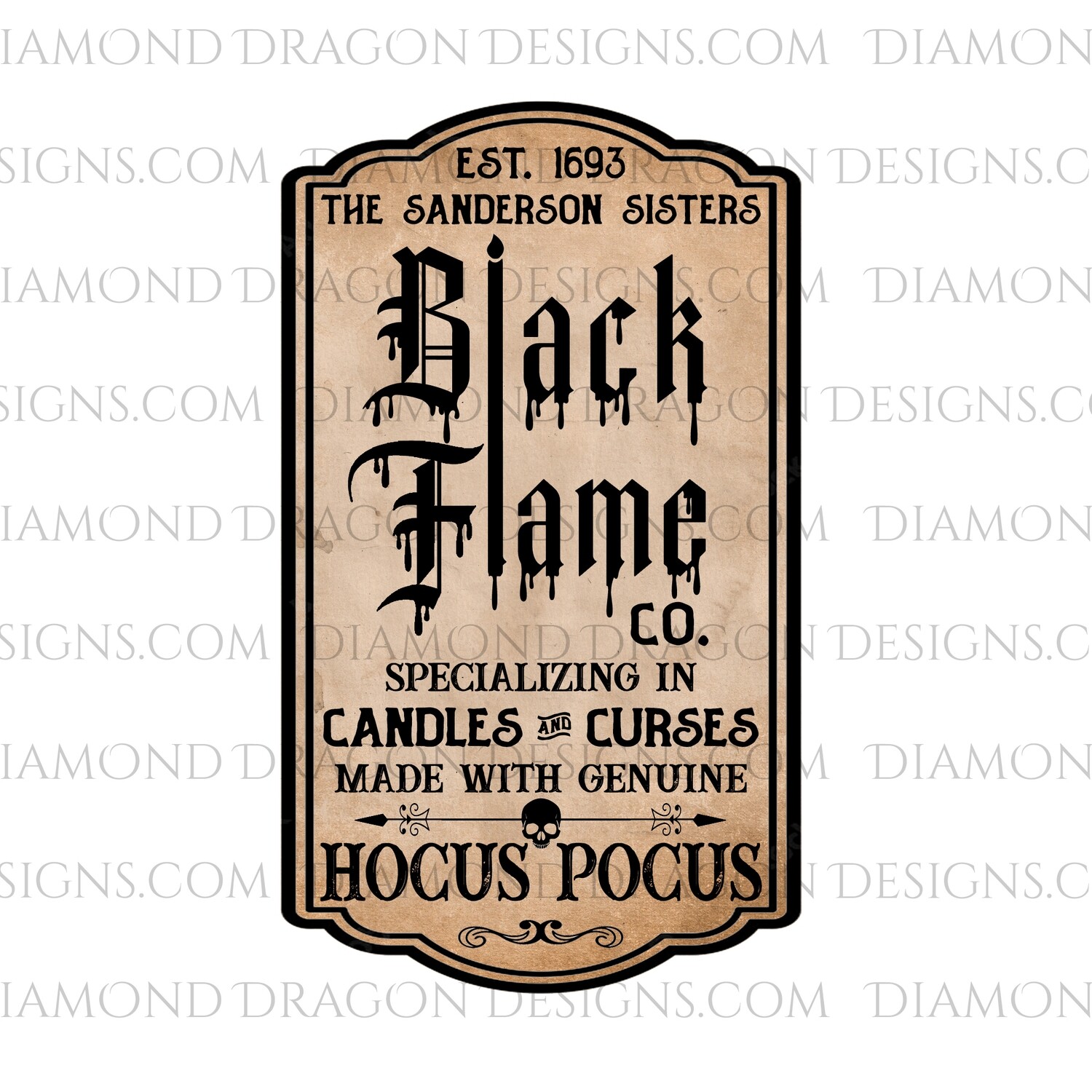 Halloween - Black Flame Candle Label for Tumblers, Image File, Instant Digital Image