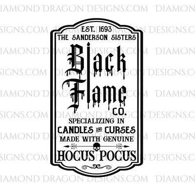 Halloween - Black Flame Candle Label for Tumblers, Image File, Instant Digital Image