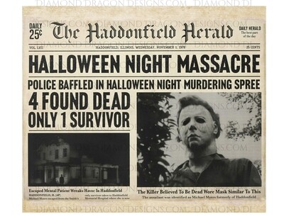 Halloween - Full Wrap Halloween News Paper, Myers, Image File, Instant Digital Image