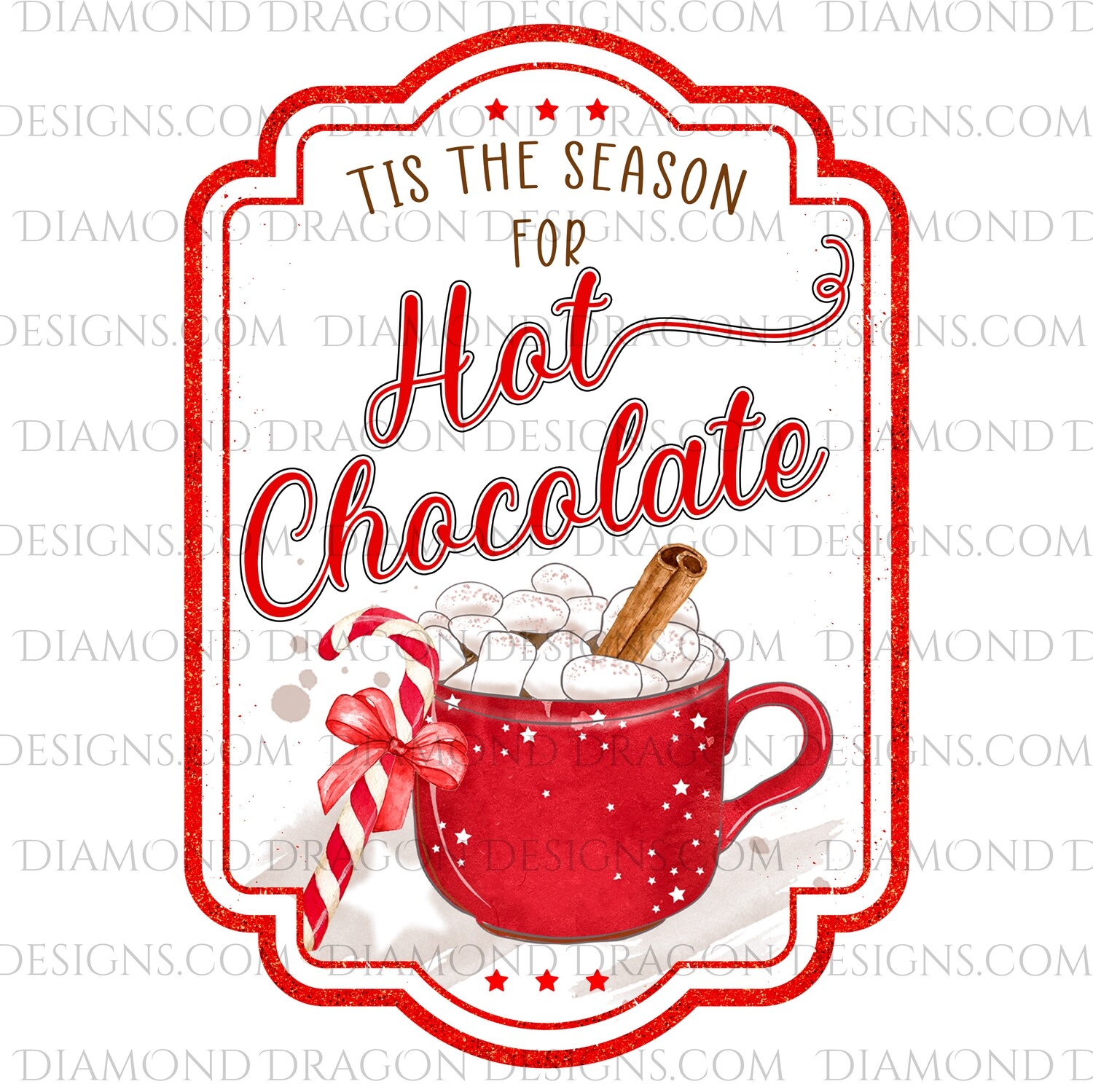 Christmas - Hot Chocolate, Hot Cocoa Label, Digital Image