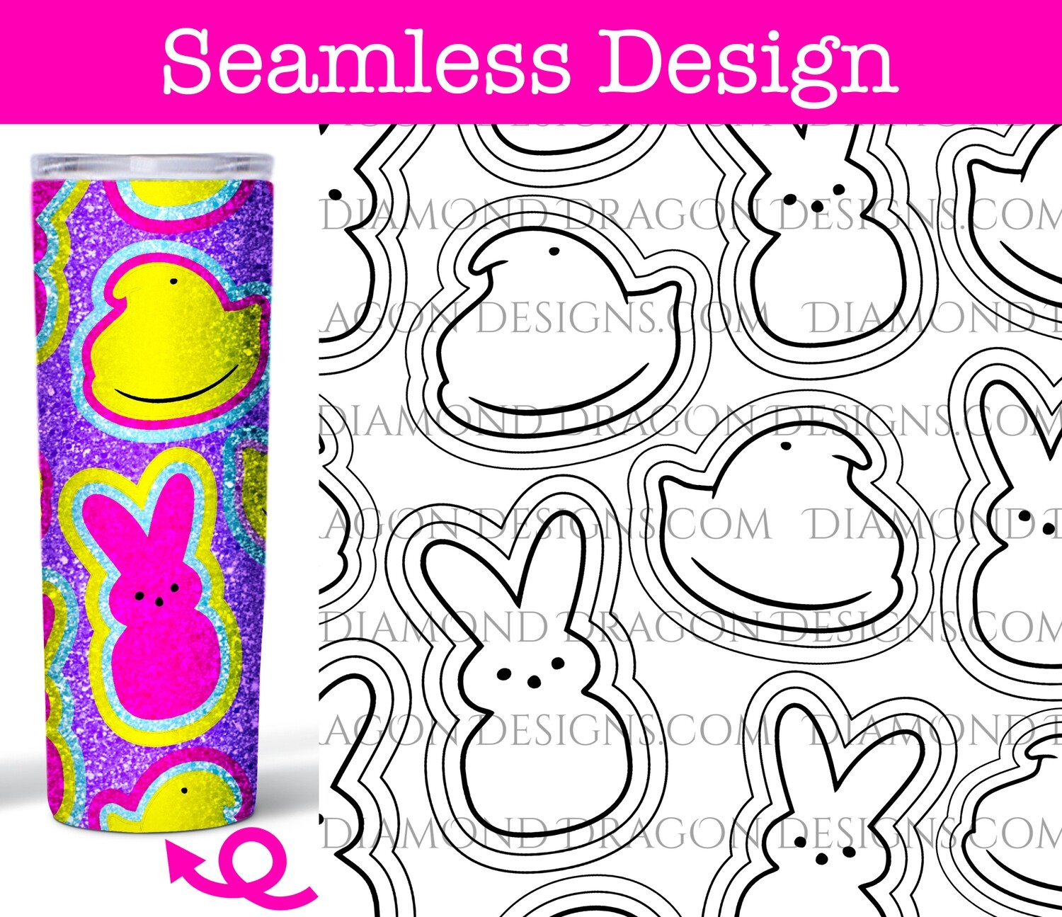 Tumbler Wrap File - Burst - Easter Marshmallow Peeps Inspired, Digital Image