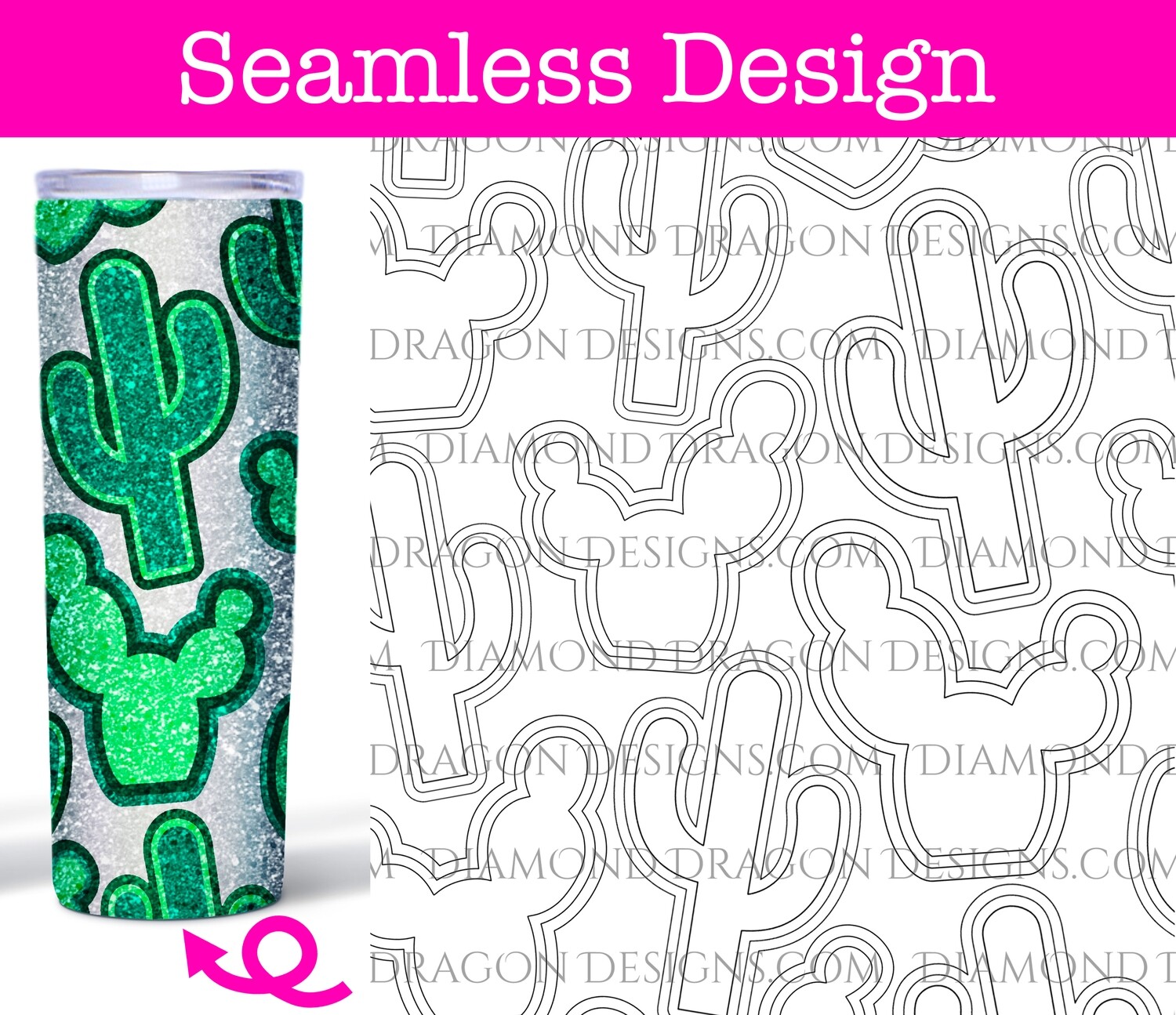 Tumbler Wrap File - Burst - Cactus, Seamless, Straight, Digital Image