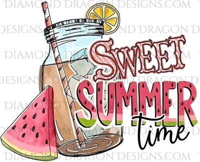Summer - Sweet Summer Time, Quote, Watermelon, Drink, Waterslide